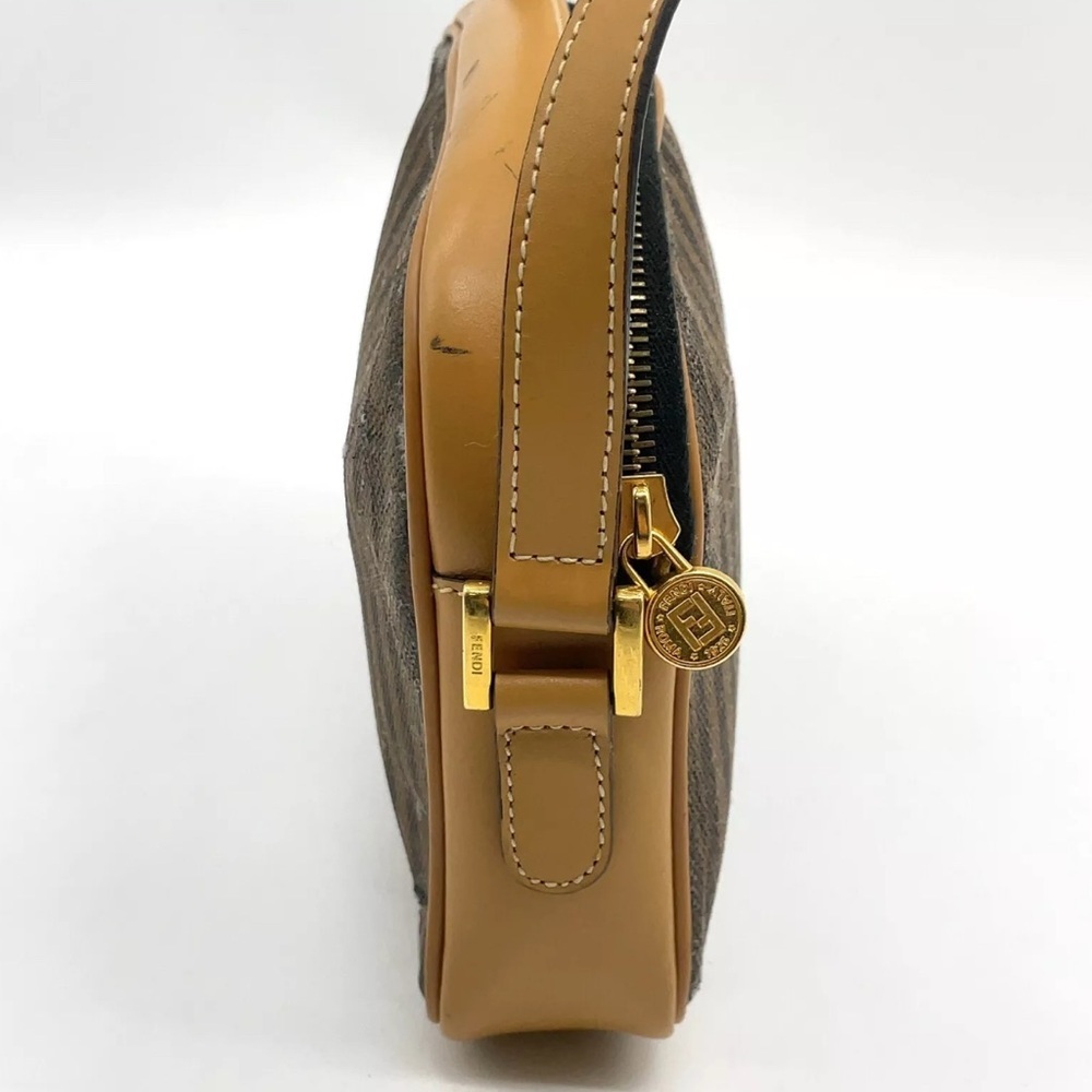 Auth Fendi Pequin Striped Canvas × Leather Beige Shoulder Bag - Picture 11 of 16